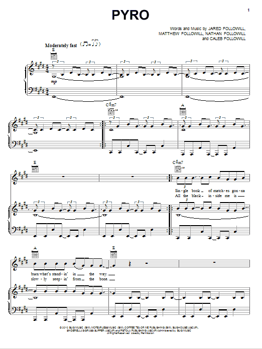 Kings Of Leon Pyro sheet music notes and chords arranged for Guitar Tab (Single Guitar)