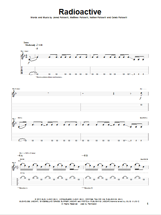 Kings Of Leon Radioactive sheet music notes and chords arranged for Piano, Vocal & Guitar Chords (Right-Hand Melody)