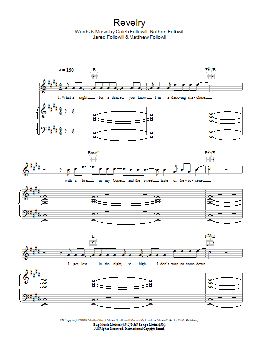 Kings Of Leon Revelry sheet music notes and chords arranged for Piano, Vocal & Guitar Chords