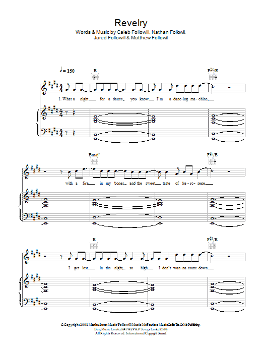 Kings Of Leon Revelry sheet music notes and chords arranged for Piano, Vocal & Guitar Chords (Right-Hand Melody)