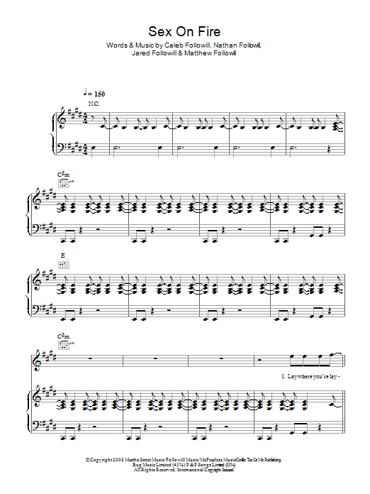 Kings Of Leon Sex On Fire sheet music notes and chords arranged for Piano, Vocal & Guitar Chords