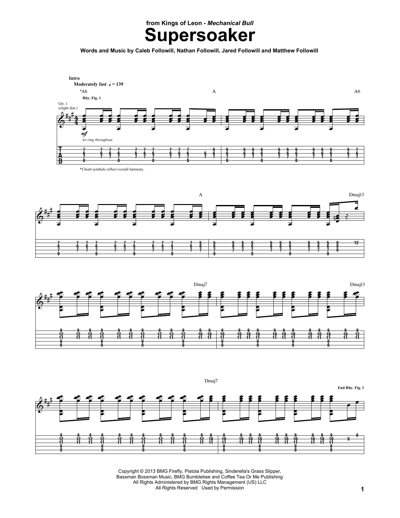 Kings Of Leon Supersoaker sheet music notes and chords arranged for Guitar Tab