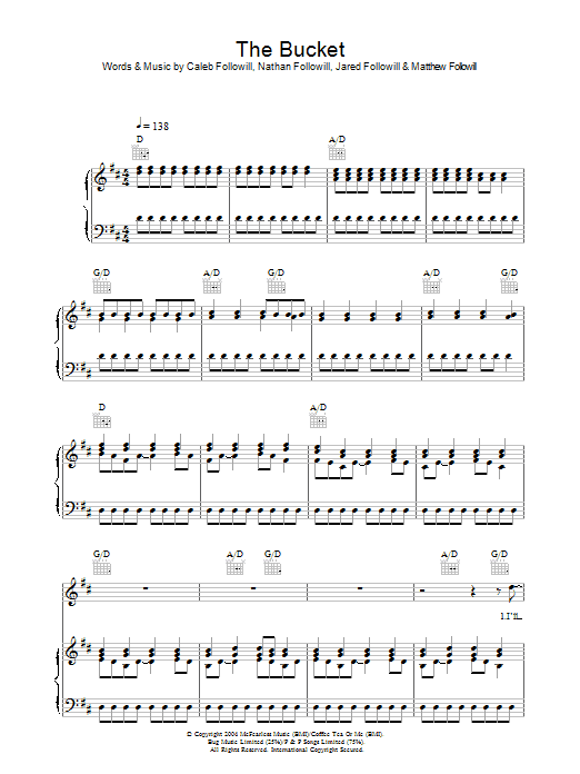 Kings Of Leon The Bucket sheet music notes and chords arranged for Guitar Chords/Lyrics