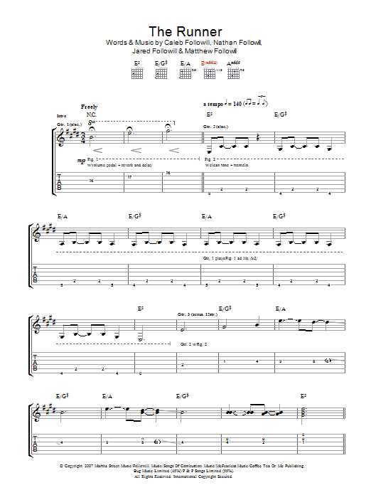 Kings Of Leon The Runner sheet music notes and chords arranged for Guitar Tab