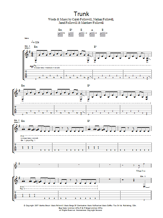 Kings Of Leon Trunk sheet music notes and chords arranged for Guitar Tab