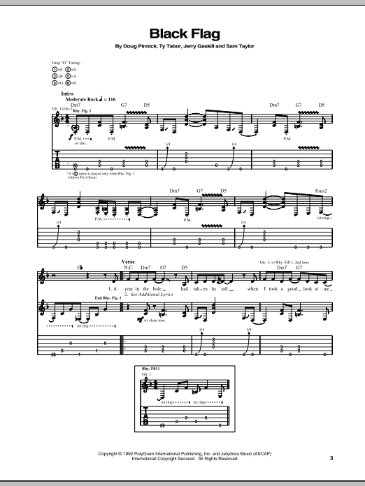 King's X Black Flag sheet music notes and chords arranged for Guitar Tab