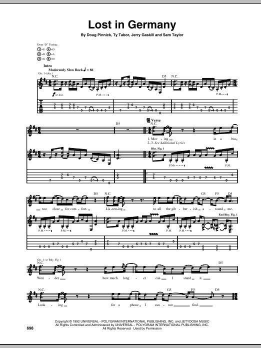 King's X Lost In Germany sheet music notes and chords arranged for Guitar Tab
