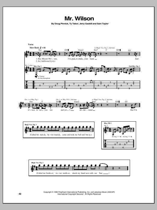 King's X Mr. Wilson sheet music notes and chords arranged for Guitar Tab