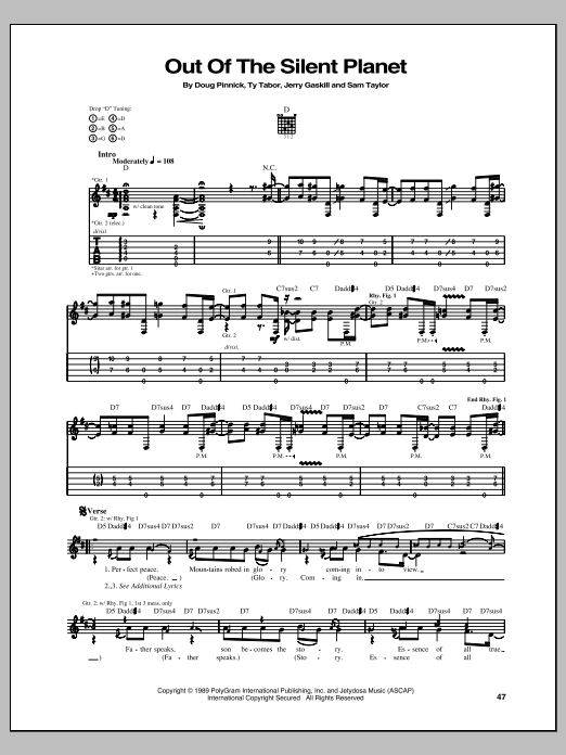 King's X Out Of The Silent Planet sheet music notes and chords arranged for Guitar Tab