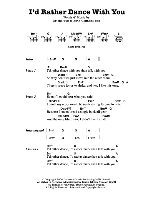 Kings Of Convenience I'd Rather Dance With You sheet music notes and chords arranged for Guitar Chords/Lyrics