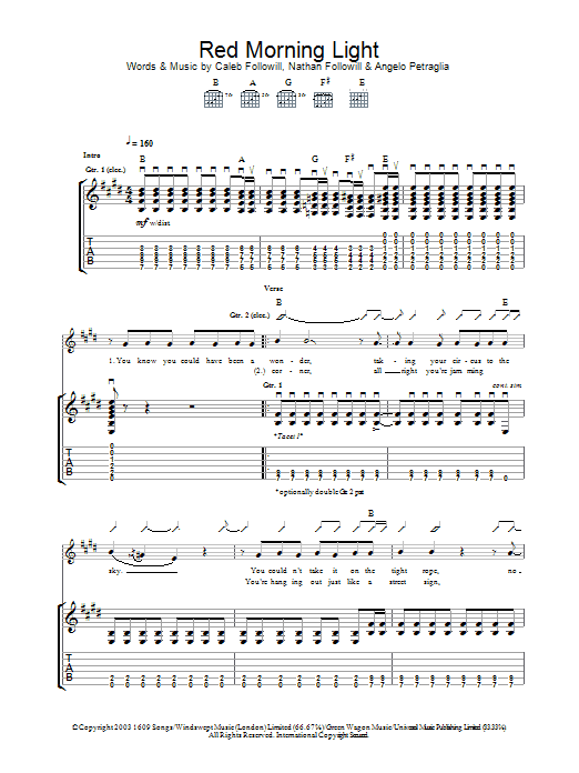 Kings Of Leon Red Morning Light sheet music notes and chords arranged for Lead Sheet / Fake Book