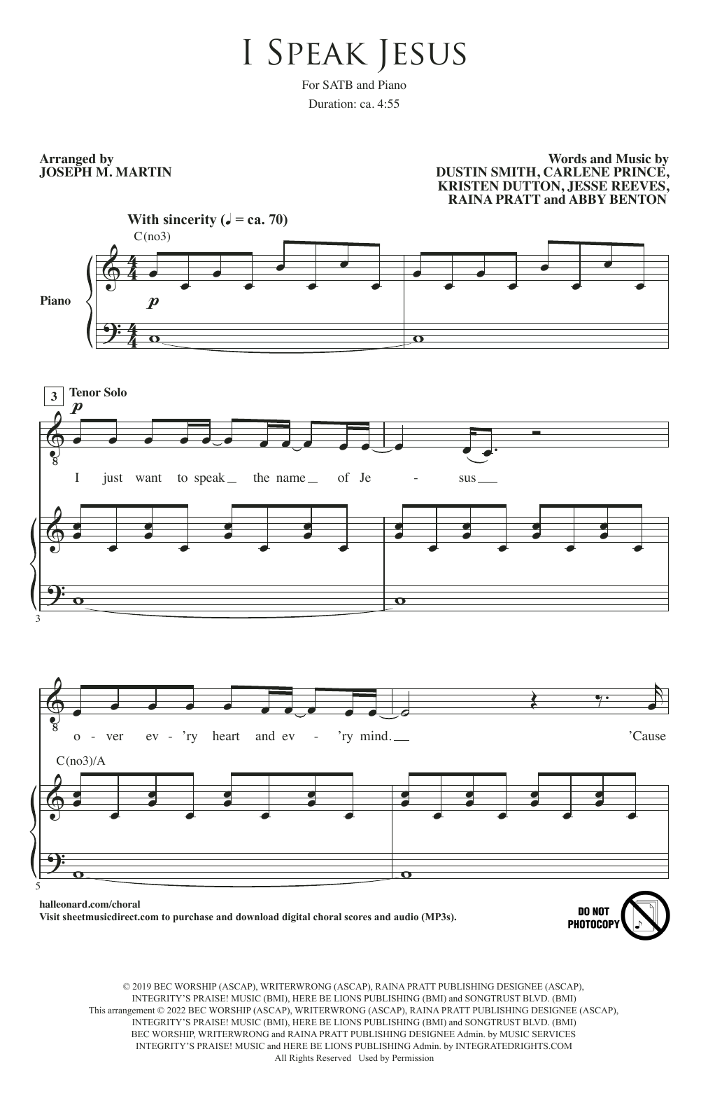 KingsPorch I Speak Jesus (arr. Joseph M. Martin) sheet music notes and chords arranged for SATB Choir