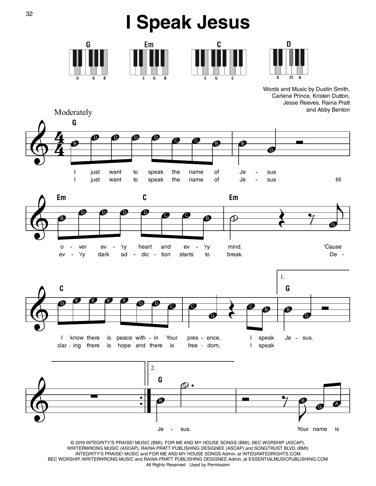KingsPorch I Speak Jesus sheet music notes and chords arranged for Super Easy Piano