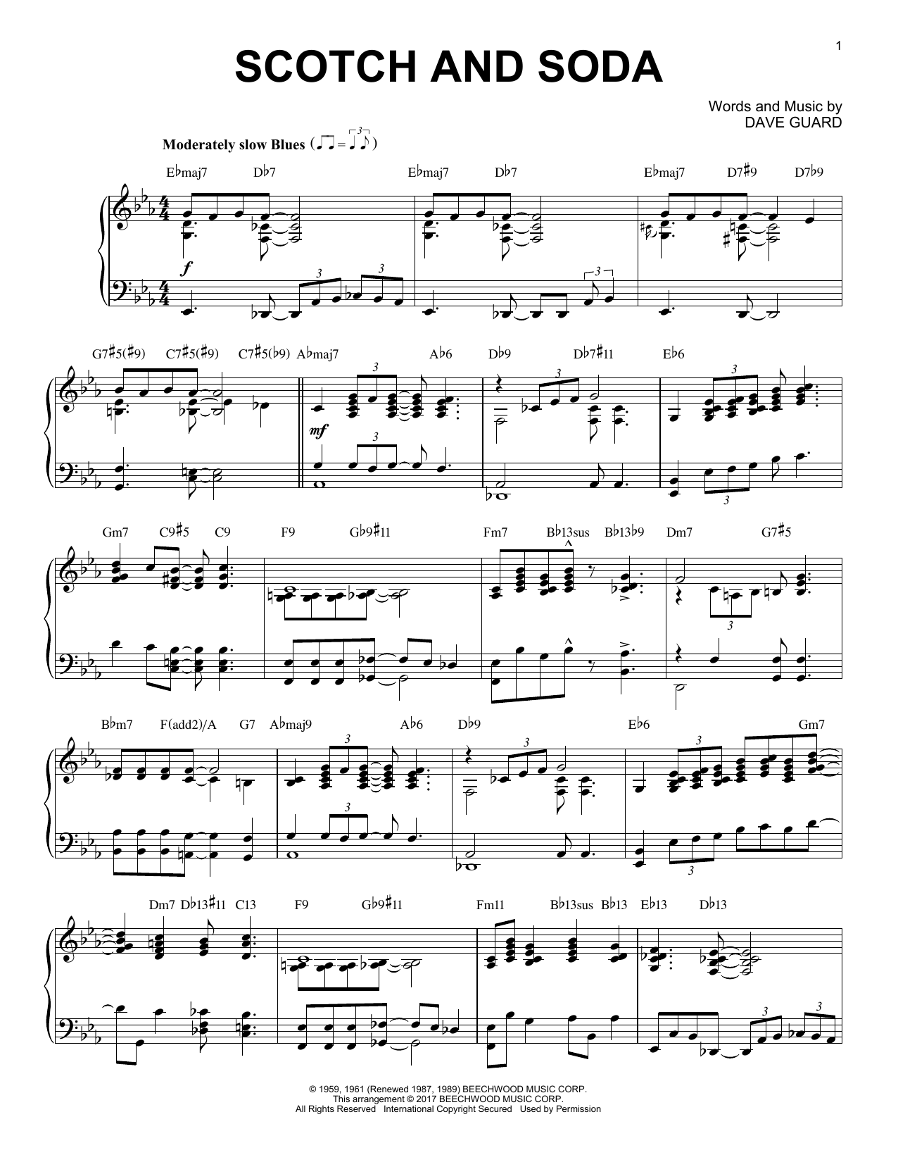 Kingston Trio Scotch And Soda [Jazz version] sheet music notes and chords arranged for Piano Solo