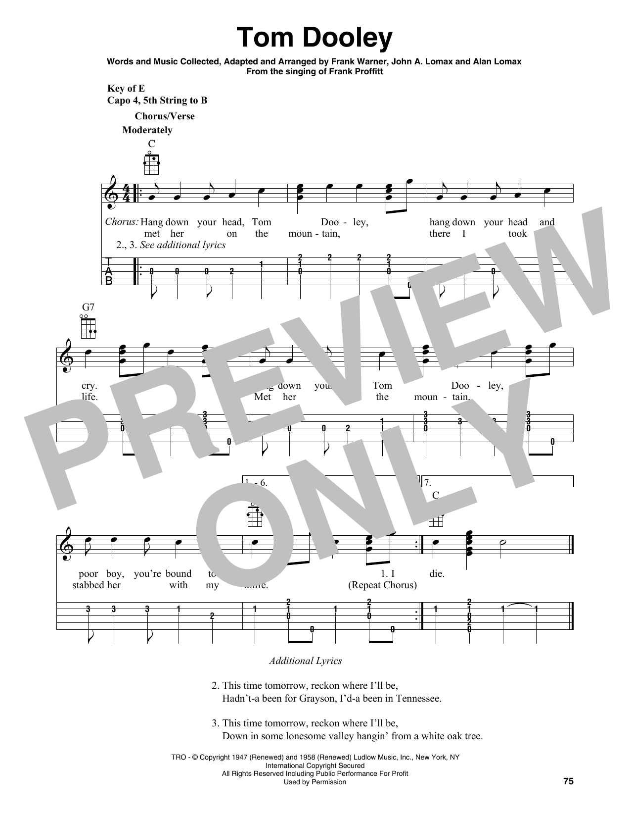 Kingston Trio Tom Dooley (arr. Fred Sokolow) sheet music notes and chords arranged for Banjo Tab