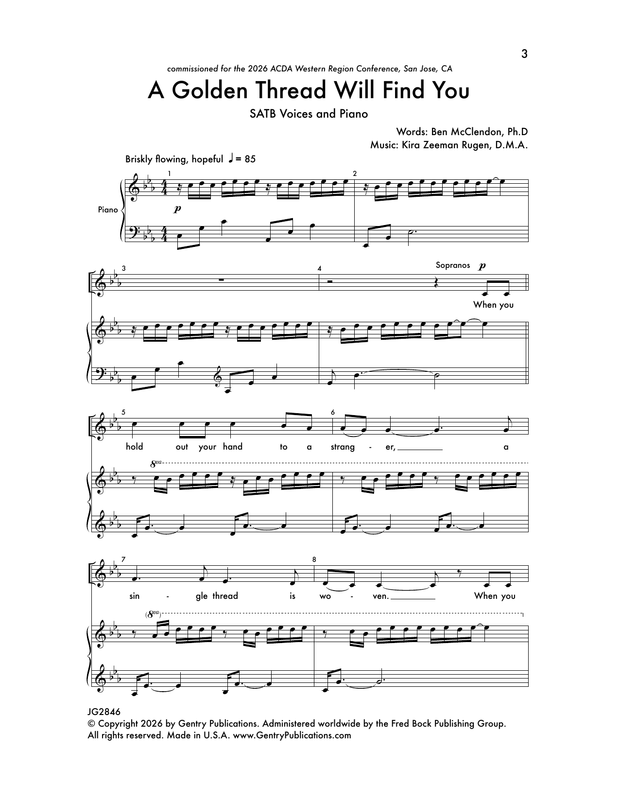 Kira Zeeman Rugen A Golden Thread Will Find You sheet music notes and chords arranged for SATB Choir