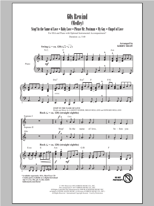 Kirby Shaw 60s Rewind sheet music notes and chords arranged for SSA Choir