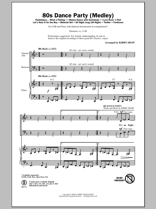 Kirby Shaw 80s Dance Party (Medley) sheet music notes and chords arranged for SATB Choir