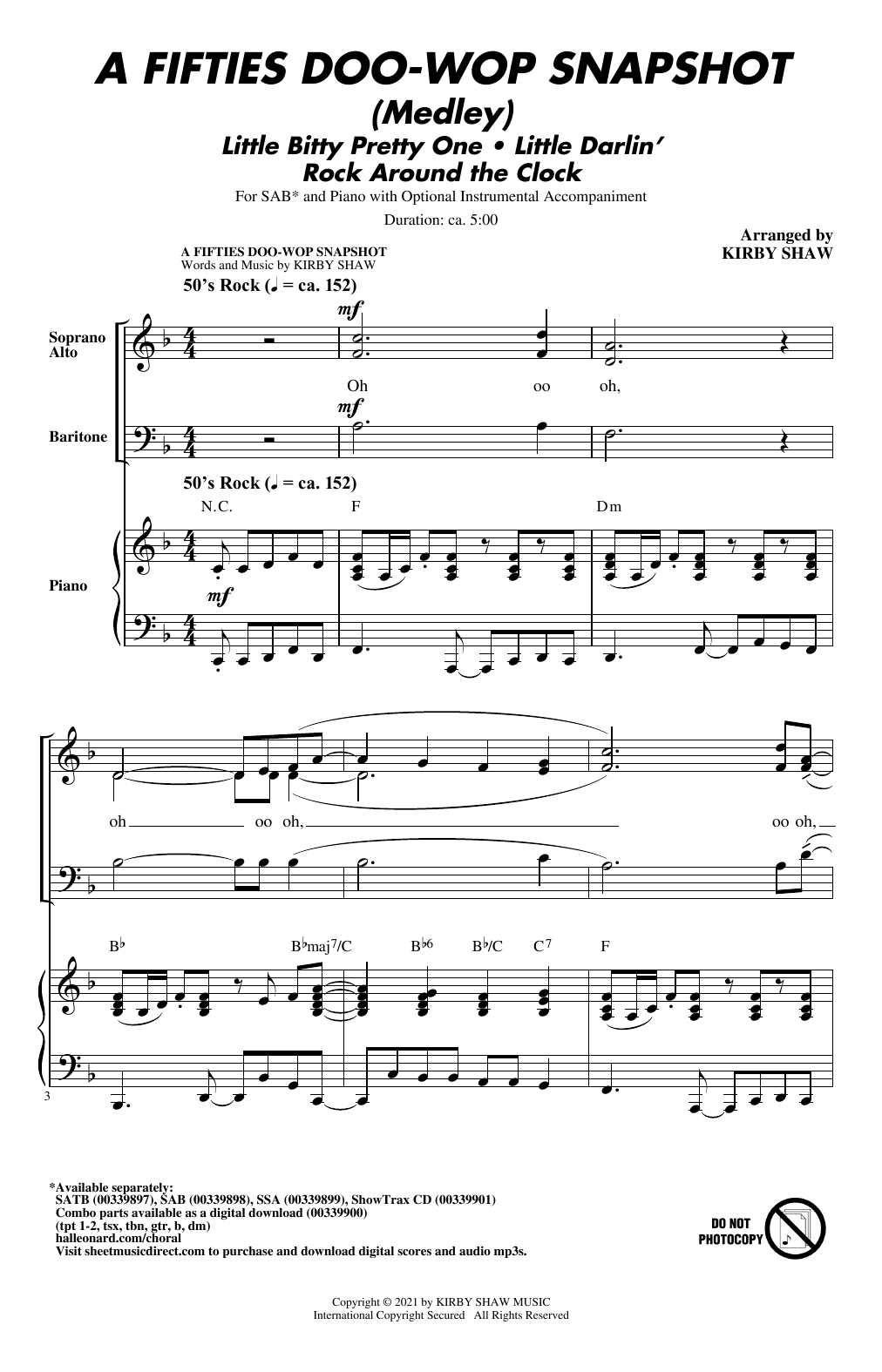 Kirby Shaw A Fifties Doo-Wop Snapshot (Medley) sheet music notes and chords arranged for SSA Choir