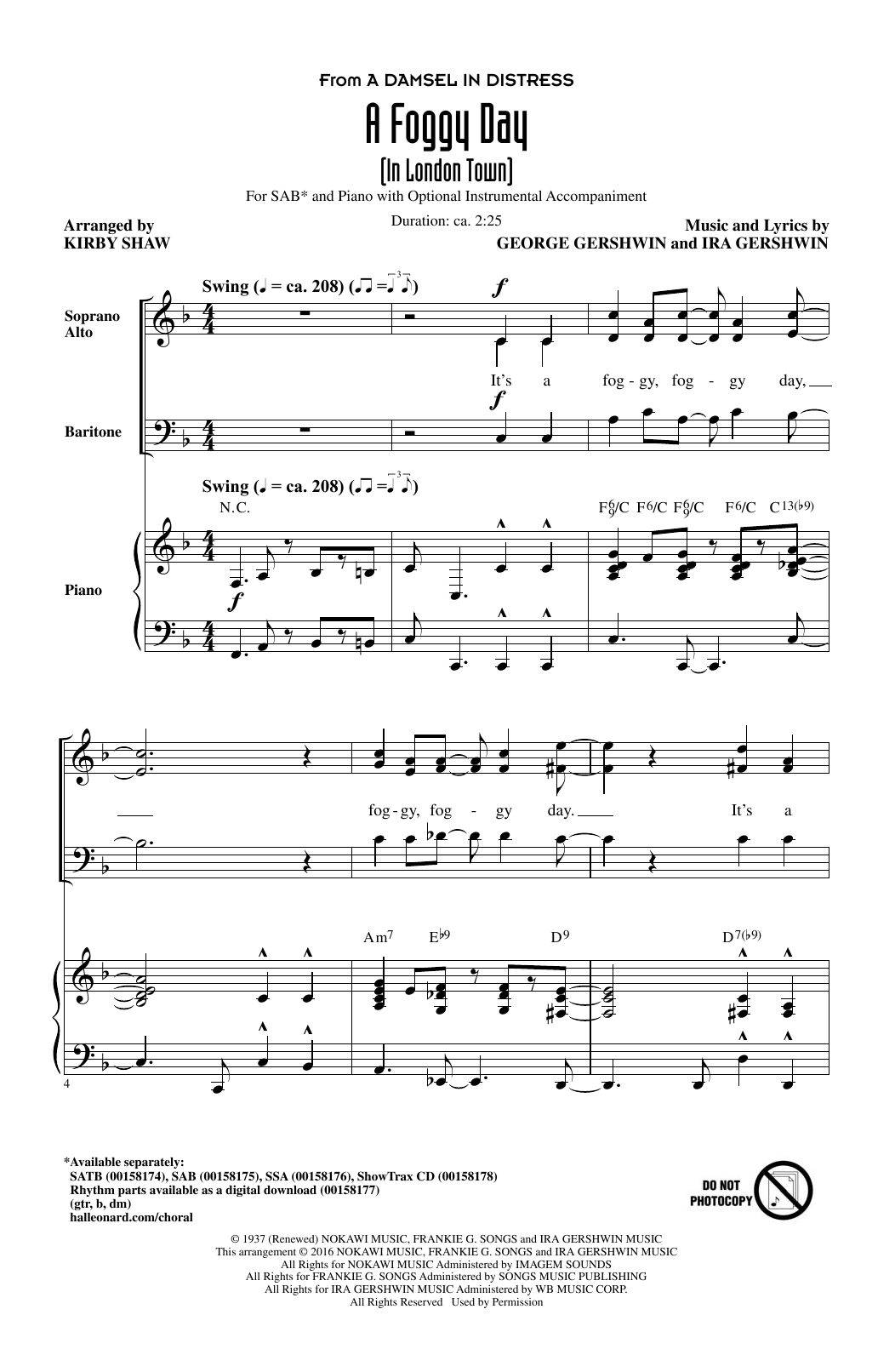 Kirby Shaw A Foggy Day (In London Town) sheet music notes and chords arranged for SAB Choir