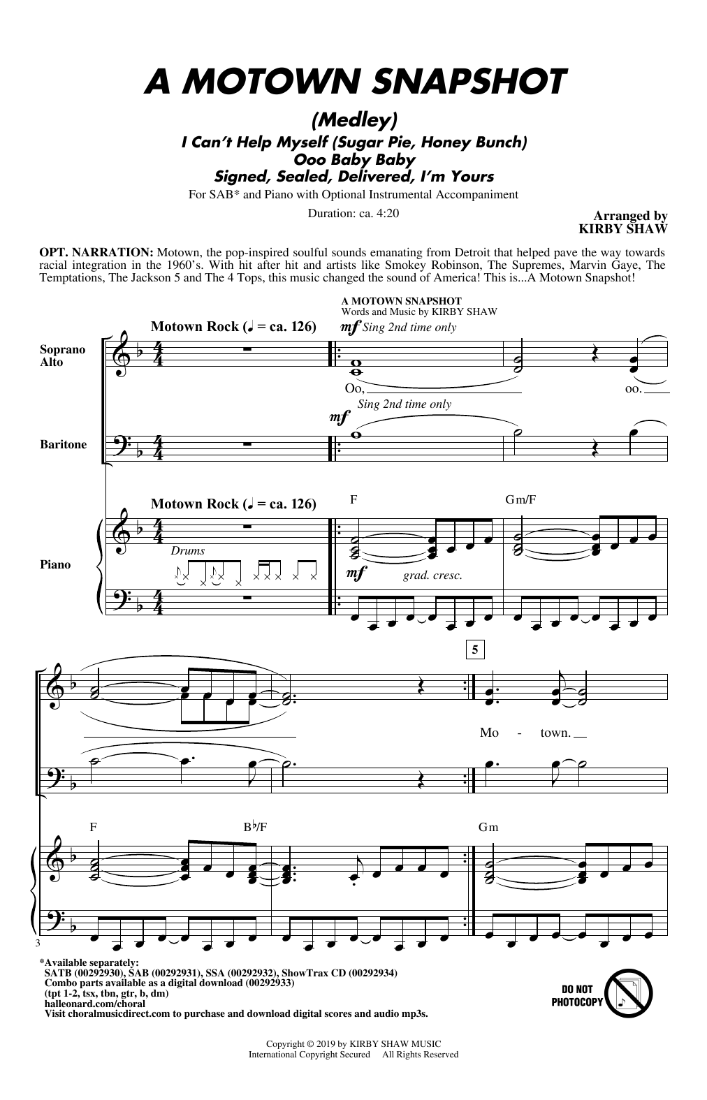 Kirby Shaw A Motown Snapshot (Medley) sheet music notes and chords arranged for SAB Choir