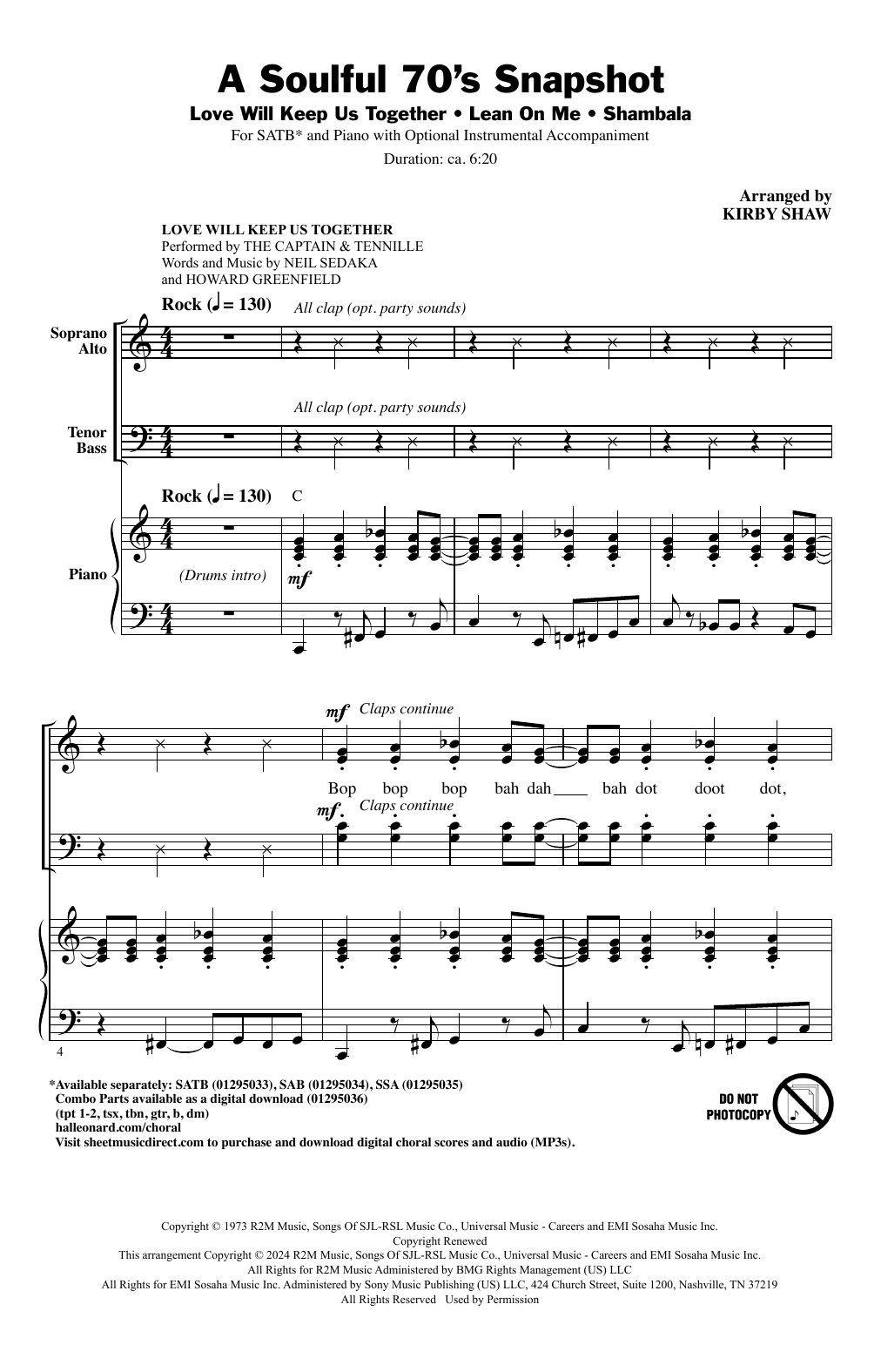 Kirby Shaw A Soulful 70's Snapshot (Medley) sheet music notes and chords arranged for SATB Choir