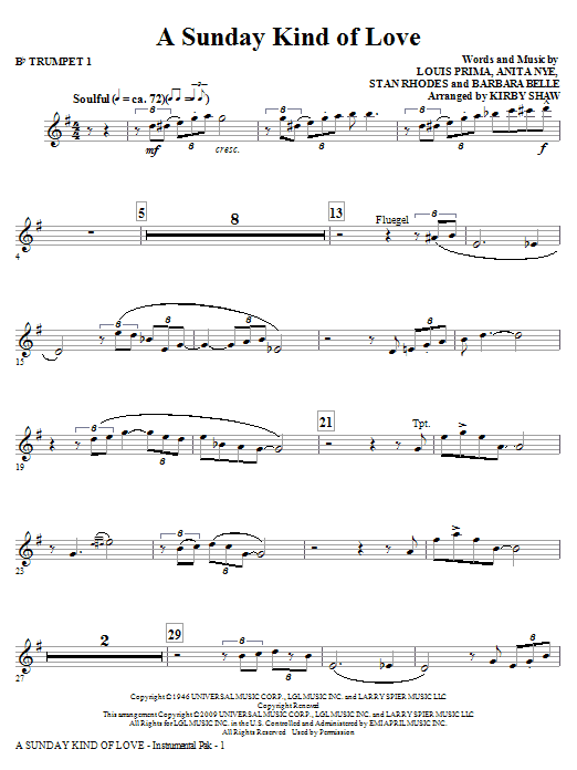 Kirby Shaw A Sunday Kind of Love - Bb Trumpet 1 sheet music notes and chords arranged for Choir Instrumental Pak