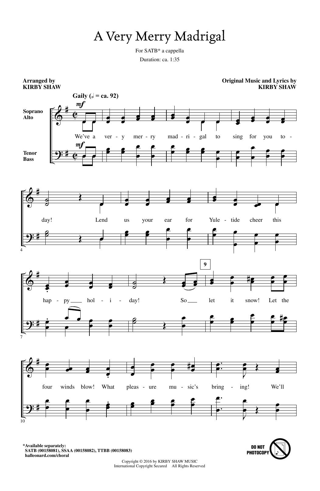 Kirby Shaw A Very Merry Madrigal sheet music notes and chords arranged for SATB Choir
