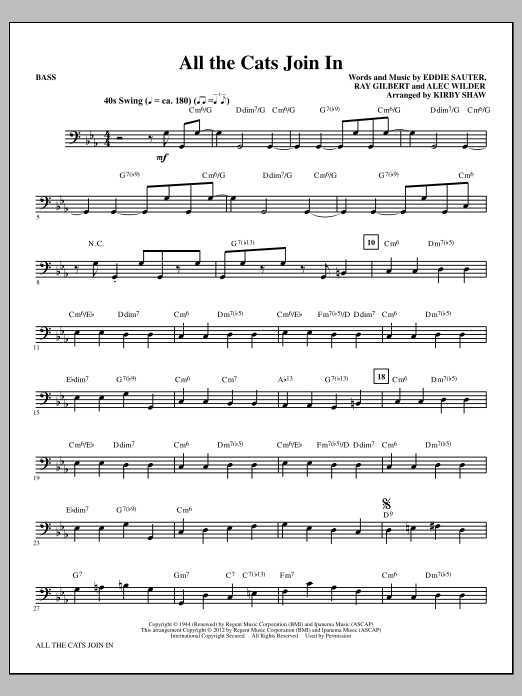Kirby Shaw All The Cats Join In - Bass sheet music notes and chords arranged for Choir Instrumental Pak