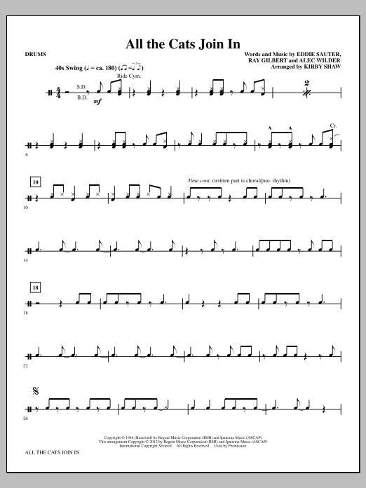 Kirby Shaw All The Cats Join In - Drums sheet music notes and chords arranged for Choir Instrumental Pak