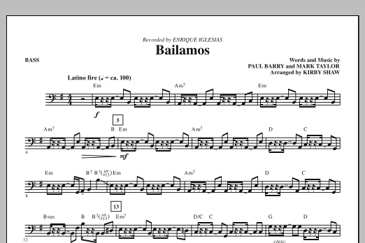 Kirby Shaw Bailamos - Bass sheet music notes and chords arranged for Choir Instrumental Pak