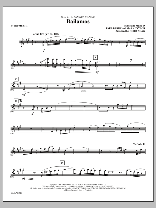 Kirby Shaw Bailamos - Bb Trumpet 1 sheet music notes and chords arranged for Choir Instrumental Pak