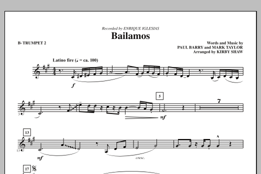 Kirby Shaw Bailamos - Bb Trumpet 2 sheet music notes and chords arranged for Choir Instrumental Pak