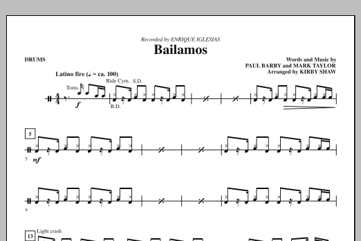 Kirby Shaw Bailamos - Drums sheet music notes and chords arranged for Choir Instrumental Pak