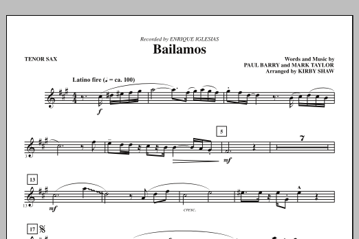 Kirby Shaw Bailamos - Tenor Sax sheet music notes and chords arranged for Choir Instrumental Pak