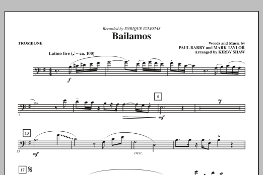 Kirby Shaw Bailamos - Trombone sheet music notes and chords arranged for Choir Instrumental Pak