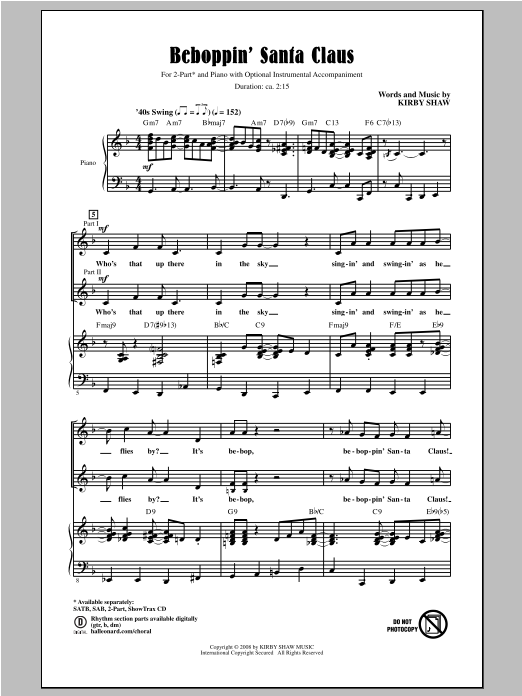 Kirby Shaw Beboppin' Santa Claus sheet music notes and chords arranged for 2-Part Choir