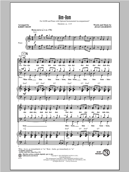 Kirby Shaw Bim-Bom sheet music notes and chords arranged for SAB Choir