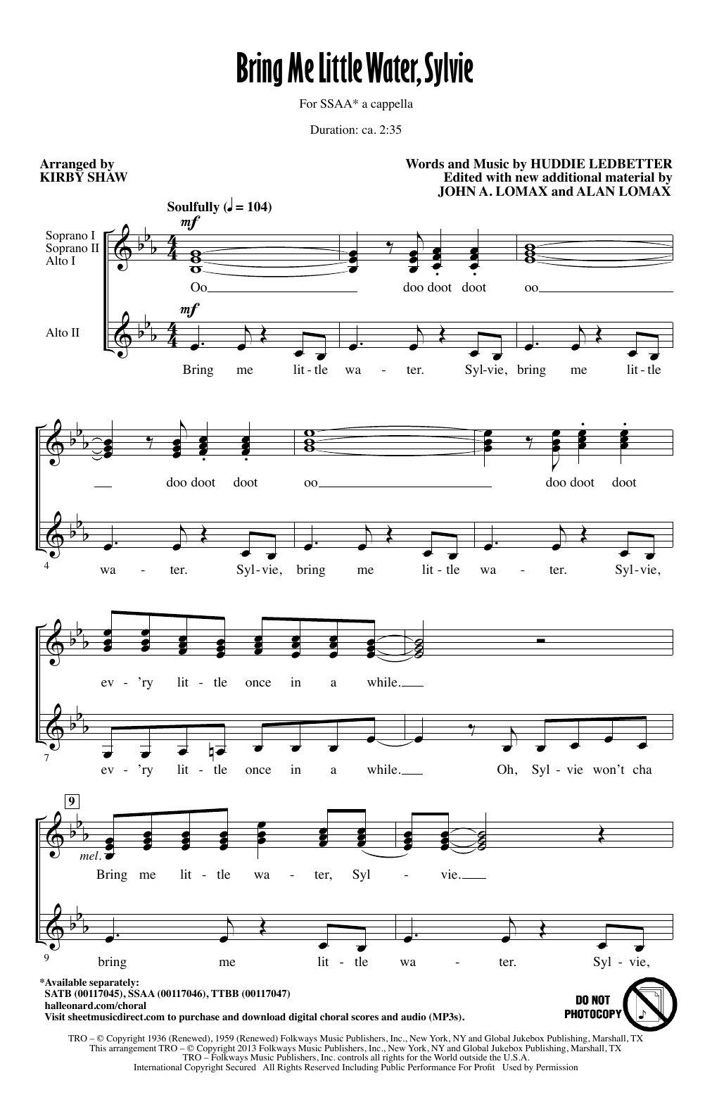 Kirby Shaw Bring Me Lil'l Water, Sylvie sheet music notes and chords arranged for TTBB Choir