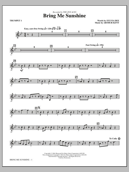 Kirby Shaw Bring Me Sunshine - Bb Trumpet 1 sheet music notes and chords arranged for Choir Instrumental Pak