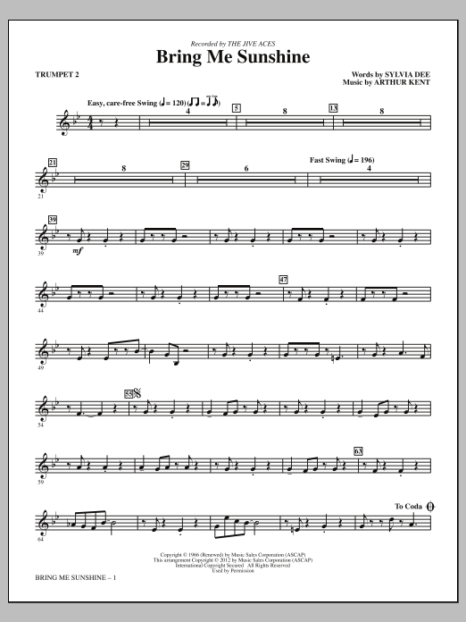 Kirby Shaw Bring Me Sunshine - Bb Trumpet 2 sheet music notes and chords arranged for Choir Instrumental Pak