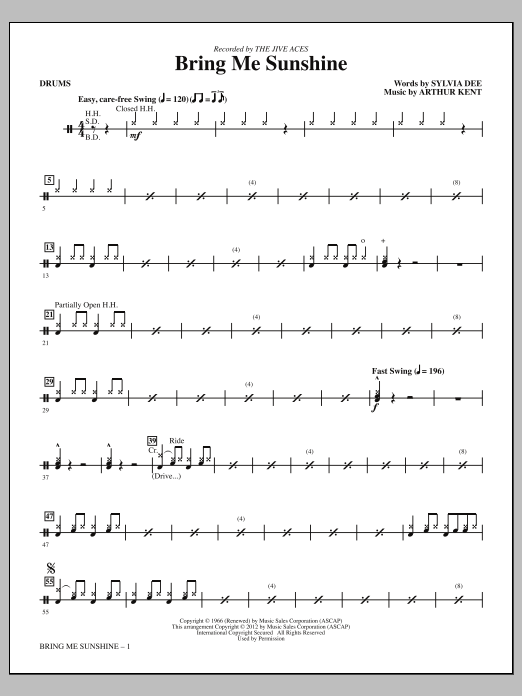 Kirby Shaw Bring Me Sunshine - Drums sheet music notes and chords arranged for Choir Instrumental Pak