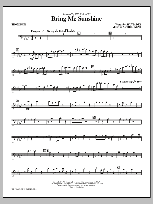 Kirby Shaw Bring Me Sunshine - Trombone sheet music notes and chords arranged for Choir Instrumental Pak