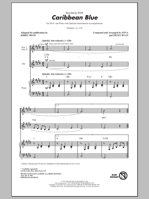 Kirby Shaw Caribbean Blue sheet music notes and chords arranged for SATB Choir