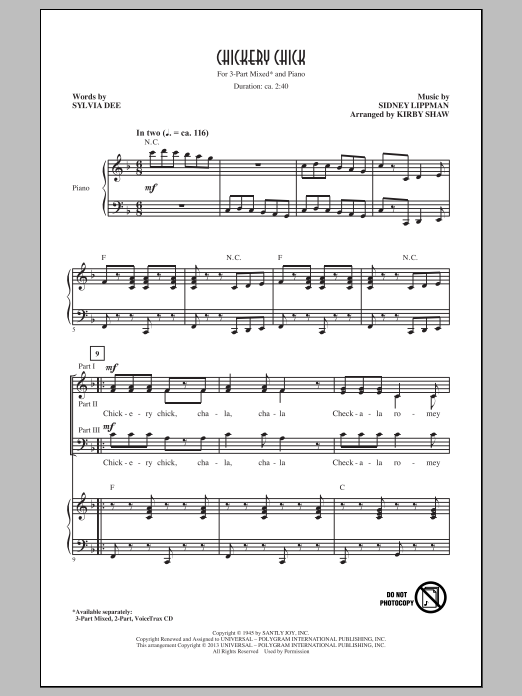Kirby Shaw Chickery Chick sheet music notes and chords arranged for 2-Part Choir