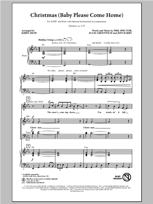 Kirby Shaw Christmas (Baby Please Come Home) sheet music notes and chords arranged for SSA Choir