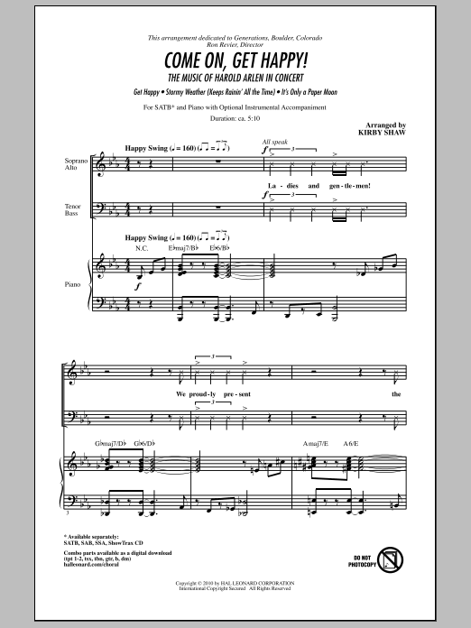 Kirby Shaw Come On, Get Happy! The Music Of Harold Arlen In Concert (Medley) sheet music notes and chords arranged for SSA Choir
