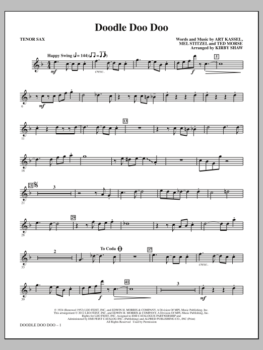 Kirby Shaw Doodle Doo Doo - Bb Tenor Saxophone sheet music notes and chords arranged for Choir Instrumental Pak