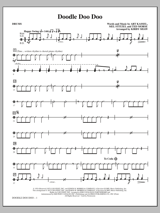 Kirby Shaw Doodle Doo Doo - Drums sheet music notes and chords arranged for Choir Instrumental Pak
