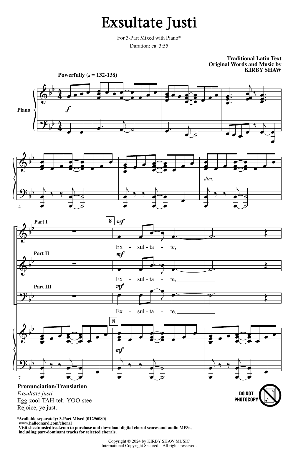 Kirby Shaw Exsultate Justi sheet music notes and chords arranged for 3-Part Mixed Choir